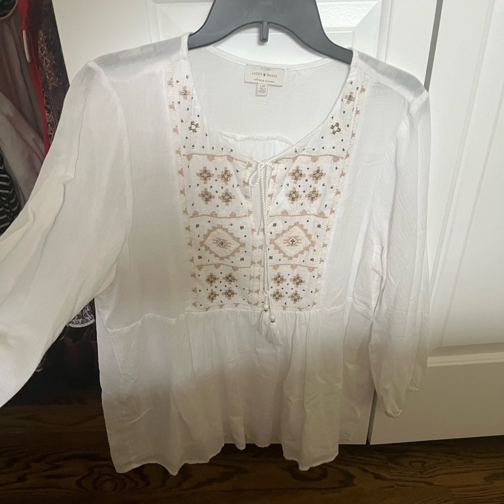 Lucky Brand Boho Embroidered Blouse